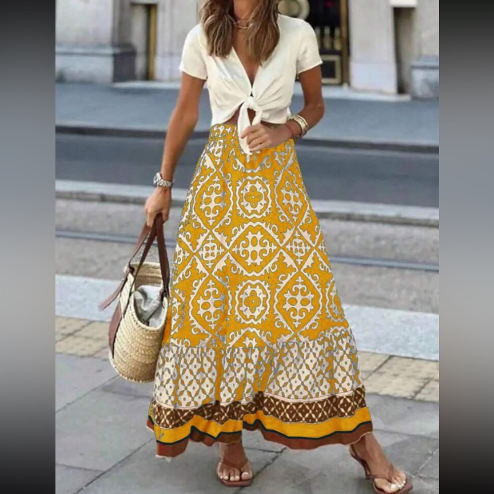 Boho floral print maxi skirt